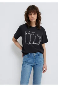 Mavi Cat Printed Anthracite Istanbul T-Shirt Regular Fit / Normal Cut -70087 - Image 2