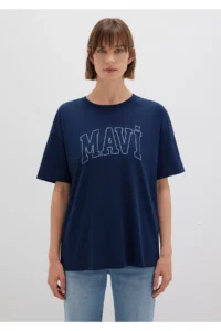Mavi Logo Printed Navy Blue T-Shirt Regular Fit / Normal Cut -70488 - Image 4