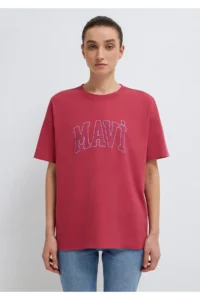 Mavi Logo Printed Pink T-Shirt Regular Fit / Normal Cut -70931 - Image 3