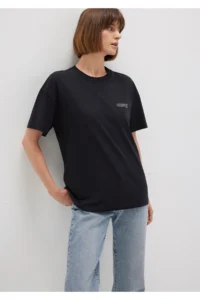 Mavi Logo Printed Black T-Shirt Loose Fit -900 - Image 2