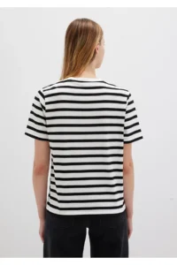Mavi Logo Printed Black Striped T-Shirt Regular Fit / Normal Cut -84041 - Image 4