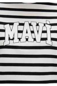 Mavi Logo Printed Black Striped T-Shirt Regular Fit / Normal Cut -84041 - Image 6