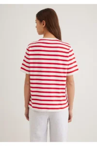 Mavi Logo Printed Red Striped T-Shirt Regular Fit / Normal Cut -84475 - Image 4