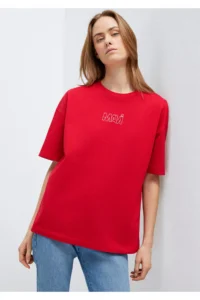 Mavi Logo Printed Red T-Shirt Oversize / Wide Cut -82054 - Image 2