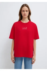 Mavi Logo Printed Red T-Shirt Oversize / Wide Cut -82054 - Image 3
