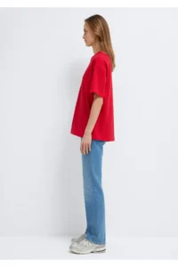 Mavi Logo Printed Red T-Shirt Oversize / Wide Cut -82054 - Image 4