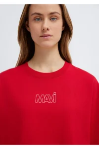 Mavi Logo Printed Red T-Shirt Oversize / Wide Cut -82054 - Image 6
