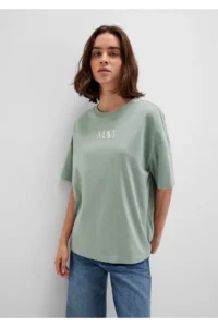 Mavi Logo Printed Green T-Shirt Oversize / Wide Cut -71787 - Image 2