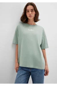 Mavi Logo Printed Green T-Shirt Oversize / Wide Cut -71787 - Image 3