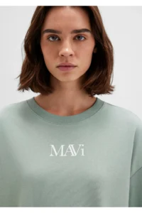 Mavi Logo Printed Green T-Shirt Oversize / Wide Cut -71787 - Image 6