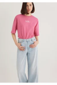 Mavi Logo Printed Pink T-Shirt Oversize / Wide Cut -84680 - Image 2