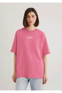 Mavi Logo Printed Pink T-Shirt Oversize / Wide Cut -84680 - Image 3