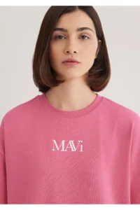 Mavi Logo Printed Pink T-Shirt Oversize / Wide Cut -84680 - Image 5