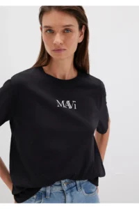 Mavi Logo Printed Black T-Shirt Regular Fit / Normal Cut -900