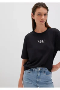 Mavi Logo Printed Black T-Shirt Regular Fit / Normal Cut -900 - Image 2