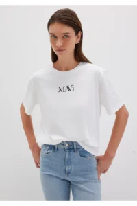 Mavi Logo Printed White T-Shirt Regular Fit / Normal Cut -620 - Image 2