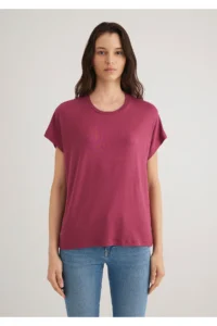 Mavi Low Shoulder Pink Basic T-Shirt Regular Fit / Normal Cut -70919 - Image 3