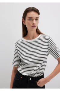 Mavi Black Striped T-Shirt Regular Fit / Normal Cut -85143 - Image 2