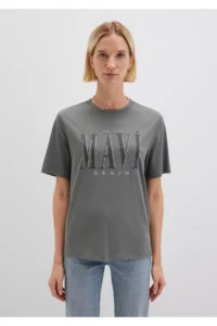 Mavi Logo Printed Gray T-Shirt Regular Fit / Normal Cut -70122 - Image 4