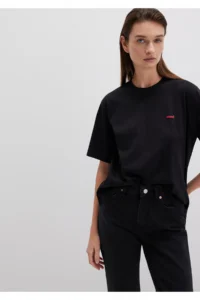 Mavi Mini Logo Printed Interlock Black Basic T-Shirt Regular Fit / Normal Cut -900 - Image 2