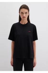Mavi Mini Logo Printed Interlock Black Basic T-Shirt Regular Fit / Normal Cut -900 - Image 3