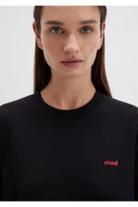Mavi Mini Logo Printed Interlock Black Basic T-Shirt Regular Fit / Normal Cut -900 - Image 5