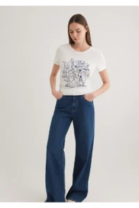 Mavi Cat Printed White T-Shirt Slim Fit / Slim Fit -70057