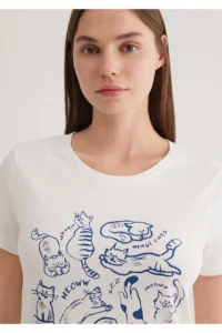 Mavi Cat Printed White T-Shirt Slim Fit / Slim Fit -70057 - Image 5