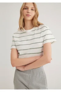 Mavi Green Striped Crop T-Shirt Crop / Short Cut -89333