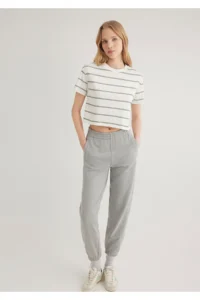 Mavi Green Striped Crop T-Shirt Crop / Short Cut -89333 - Image 2