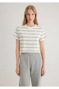 Mavi Green Striped Crop T-Shirt Crop / Short Cut -89333 - Image 3