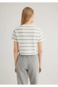 Mavi Green Striped Crop T-Shirt Crop / Short Cut -89333 - Image 4
