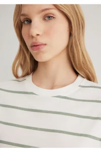 Mavi Green Striped Crop T-Shirt Crop / Short Cut -89333 - Image 5