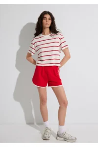 Mavi Red Striped Crop T-Shirt Crop / Short Cut -86680