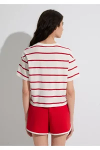 Mavi Red Striped Crop T-Shirt Crop / Short Cut -86680 - Image 5