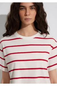 Mavi Red Striped Crop T-Shirt Crop / Short Cut -86680 - Image 6
