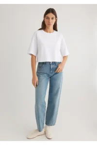 Mavi White Crop Basic T-Shirt Crop / Short Cut -620 - Image 2