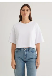 Mavi White Crop Basic T-Shirt Crop / Short Cut -620 - Image 3