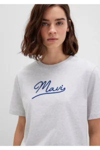Mavi Embroidered Gray T-Shirt Regular Fit / Normal Cut -87033 - Image 3