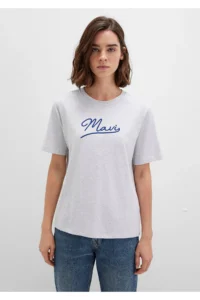 Mavi Embroidered Gray T-Shirt Regular Fit / Normal Cut -87033 - Image 4