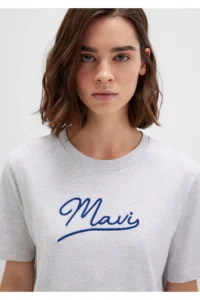 Mavi Embroidered Gray T-Shirt Regular Fit / Normal Cut -87033 - Image 6