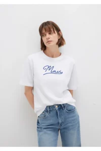 Mavi Embroidered White T-Shirt Regular Fit / Normal Cut -620