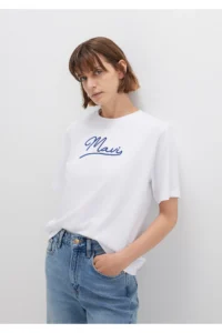 Mavi Embroidered White T-Shirt Regular Fit / Normal Cut -620 - Image 3