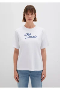 Mavi Embroidered White T-Shirt Regular Fit / Normal Cut -620 - Image 4