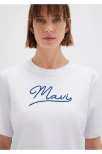 Mavi Embroidered White T-Shirt Regular Fit / Normal Cut -620 - Image 6