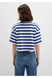 Mavi Miav Printed Striped Crop T-Shirt Crop / Short Cut -87201 - Image 5