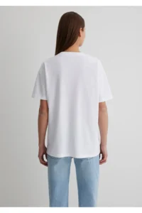 Mavi Miav Printed White T-Shirt Loose Fit / Loosely Comfortable Cut -620 - Image 4