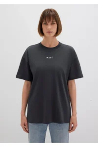Mavi Logo Printed Anthracite T-Shirt Loose Fit -70087 - Image 3