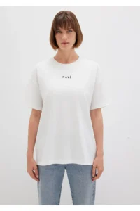 Mavi Logo Printed White T-Shirt Loose Fit -70057 - Image 3