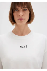 Mavi Logo Printed White T-Shirt Loose Fit -70057 - Image 5